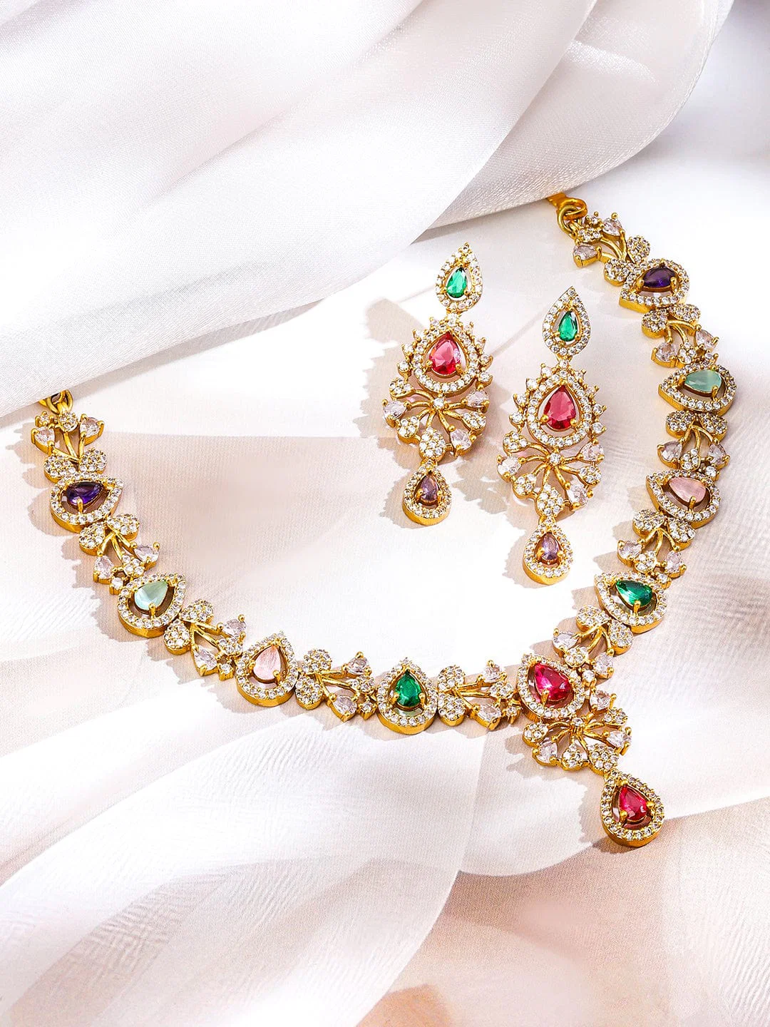 Multicolor Necklace Set With American Diamond Zirconia image 3