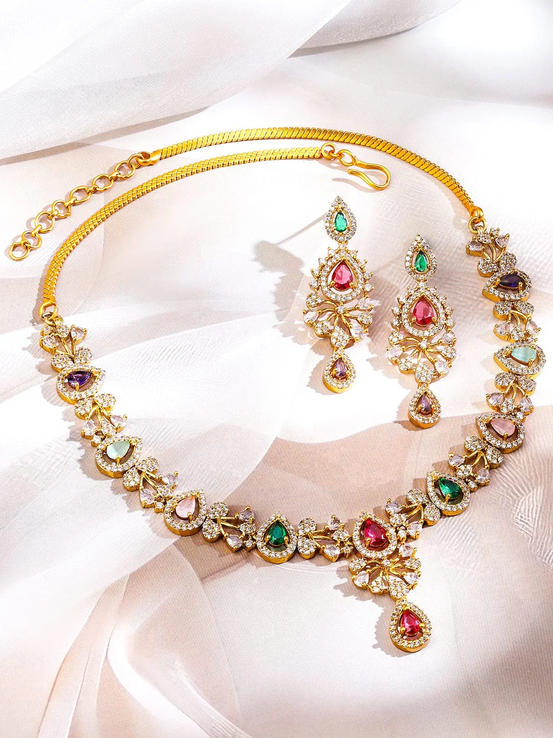 Multicolor Necklace Set With American Diamond Zirconia image 4